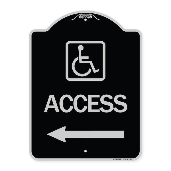 Access W/ Updated Isaand Left Arrow Heavy-Gauge Aluminum Architectural Sign, 24" H, BS-1824-24358